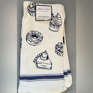 2 pk 100% cotton towel set dish hand towel dessert print NEW kitchen gourmet NEW